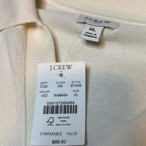 J.Crew Ivory Cotton Collared V-Neck Sweater Polo XL NWT Lightweight Knit - Picture 6 of 7